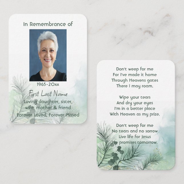 Memorial Photo Celebration of Life Keepsake Business Card (Front/Back)