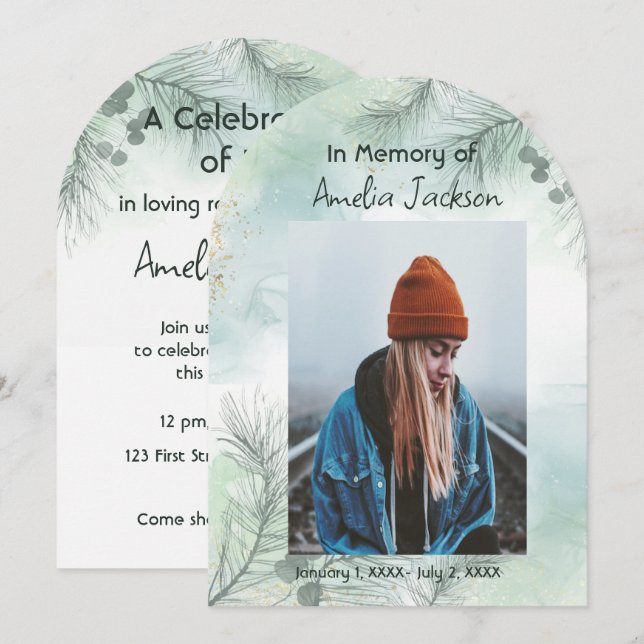 Memorial Photo Celebration of Life Keepsake  Invitation (Front/Back)