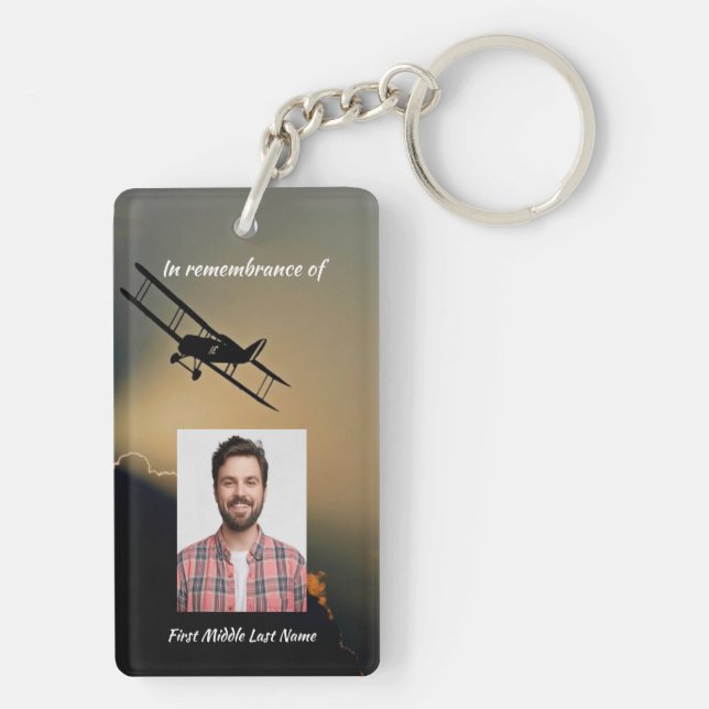 Memorial Photo Christian Pilot Airplane Flying  Keychain (Back)