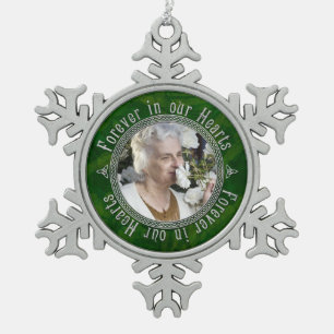 Memorial Photo Christmas Green Silver Celtic Knot Snowflake Pewter Christmas Ornament
