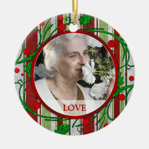 Memorial Photo Christmas Ornament _ Holly Berries