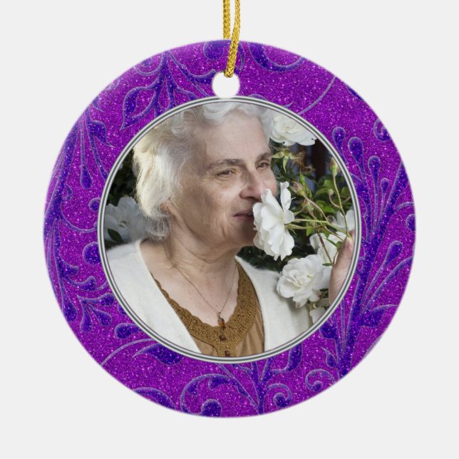 Memorial Photo Christmas Ornament Purple (Front)