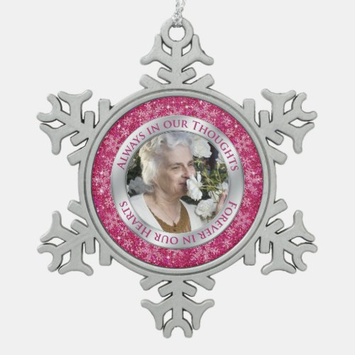Memorial Photo Christmas Pink Silver Snowflake Pewter Christmas Ornament