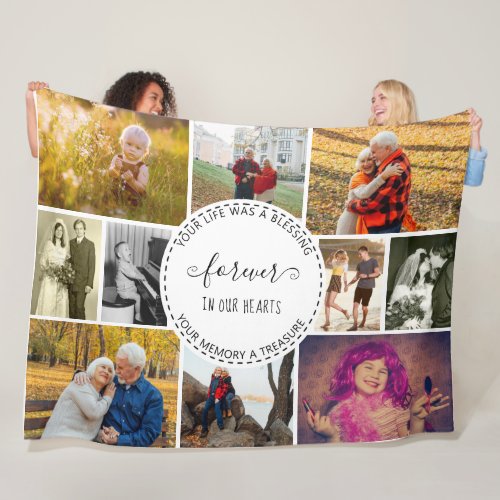 Memorial Photo Collage Forever in our Hearts White Fleece Blanket