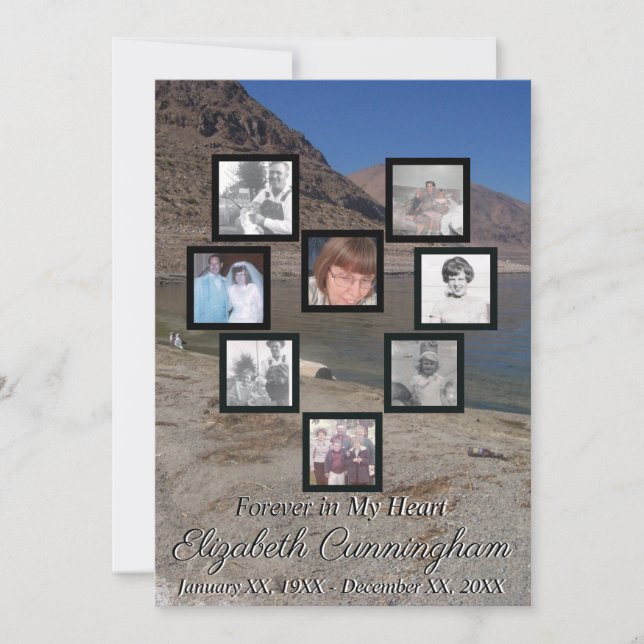 Memorial Photo Collage Heart Lake and Mountains  Invitation (Front)