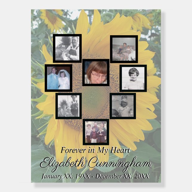 Memorial Photo Collage Heart on Sunflower Photo Foam Board (Front)