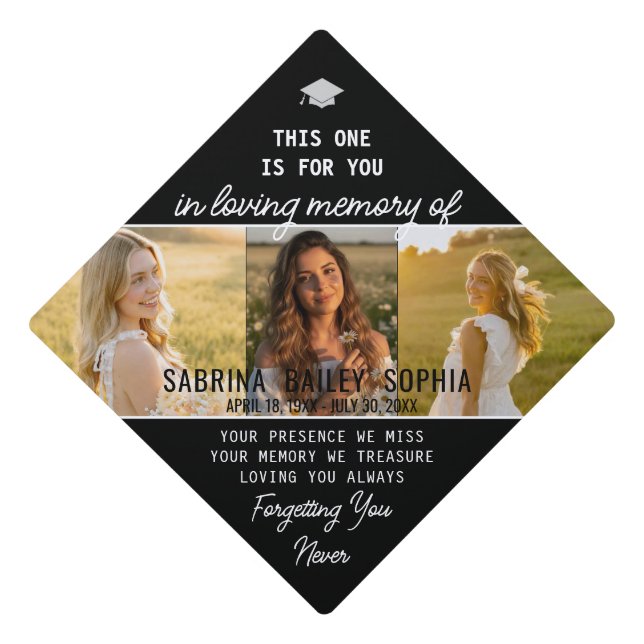 Memorial Photo Collage Modern Graduation Cap Topper (Front)