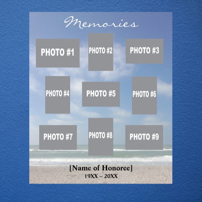 Memorial photo collage with ocean background poster (Creator Uploaded)