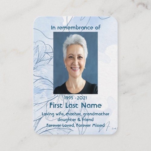 Memorial Photo Custom Blue Foliage Flower Garden  Business Card