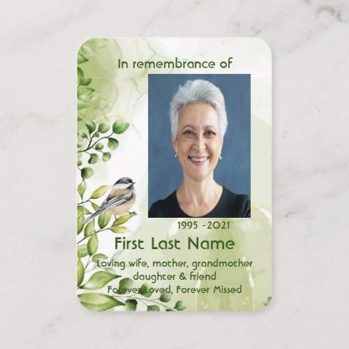 Memorial Photo Custom Chickadee Bird Nature Business Card