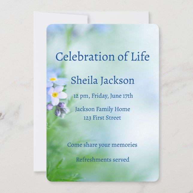 Memorial Photo Custom Forget-me-not Flowers  Invitation (Front)