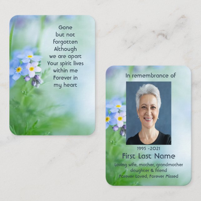 Memorial Photo Custom Forget Me Not Garden Flowers Business Card (Front/Back)