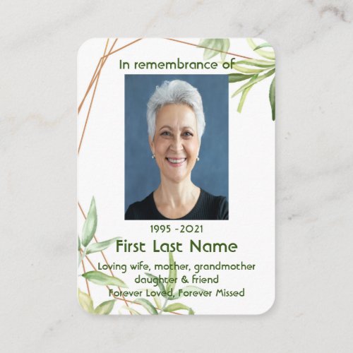 Memorial Photo Custom Greenery Foliage Plants art Business Card