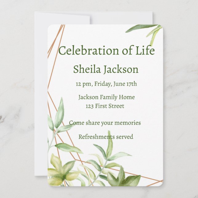 Memorial Photo Custom Greenery Foliage Plants art Invitation (Front)