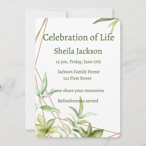 Memorial Photo Custom Greenery Foliage Plants art Invitation