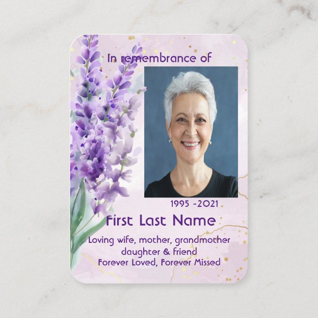Memorial Photo Custom Lavender garden flower  Business Card (Back)