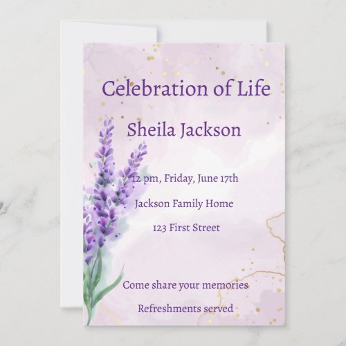 Memorial Photo Custom Lavender garden flower  Invitation