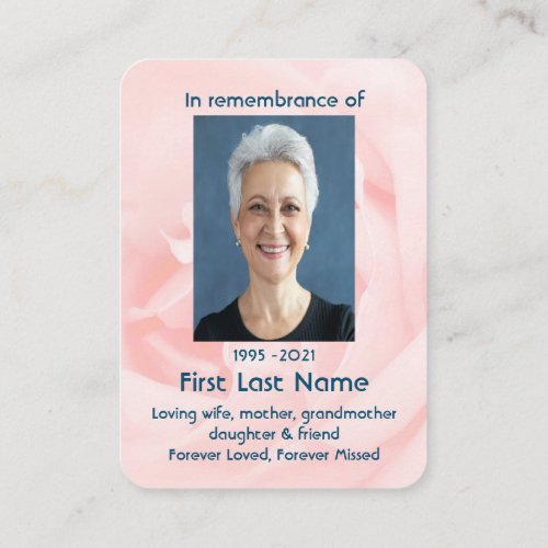 Memorial Photo Custom Pink  Rose Flower Garden  Business Card