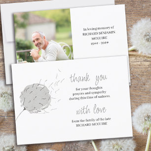 Memorial Photo Dandelion Puff Simple Funeral Thank You Card