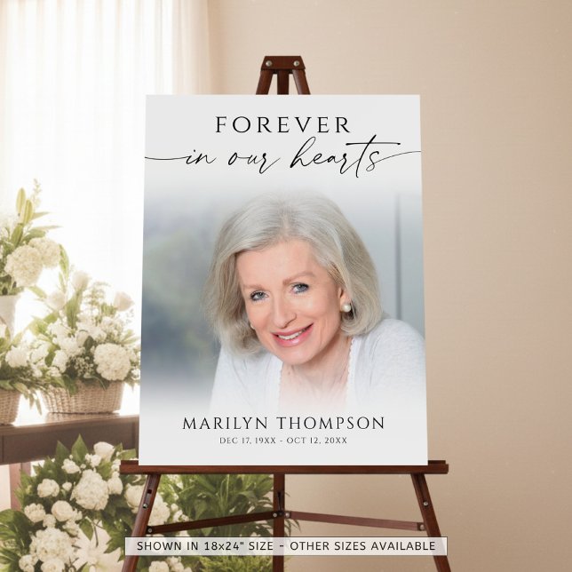 Memorial Photo Elegant Script Funeral Welcome Sign (Creator Uploaded)