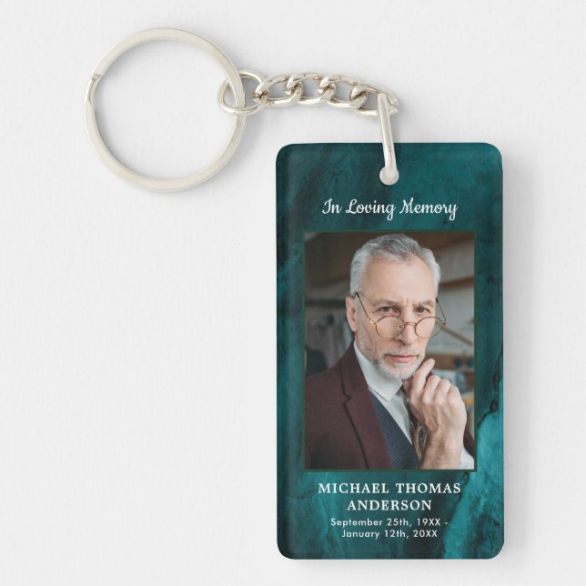 Memorial Photo Emerald Green Funeral Prayer Keychain (Front)