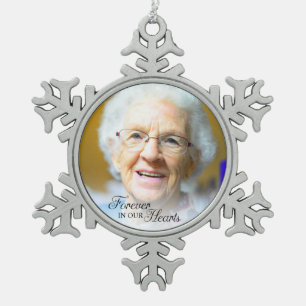 Memorial Photo Forever In Our Hearts Grandmother Snowflake Pewter Christmas Ornament