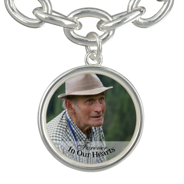 Memorial Photo Forever In Our Hearts Keepsake Bracelet (Design)