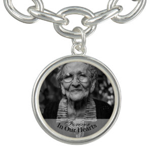 Memorial Photo Forever In Our Hearts Keepsake Bracelet