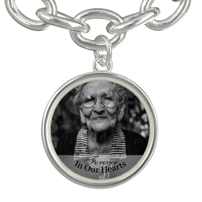 Memorial Photo Forever In Our Hearts Keepsake Bracelet (Design)