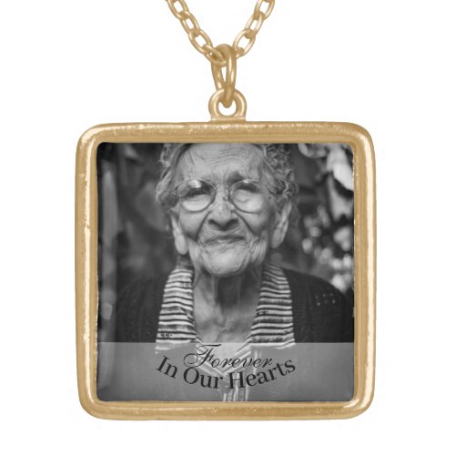 Memorial Photo Forever In Our Hearts Keepsake Gold Plated Necklace