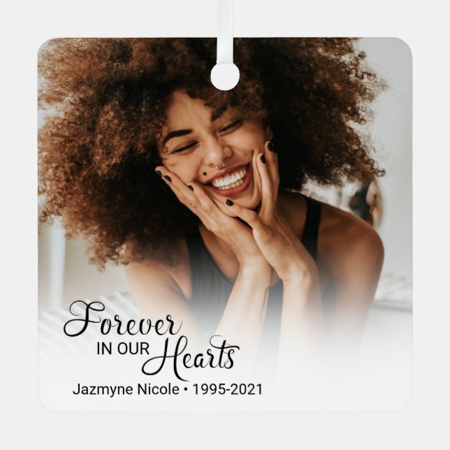 Memorial Photo Forever In Our Hearts Metal Ornament (Front)