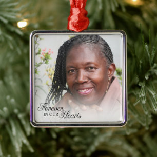 Memorial Photo Forever In Our Hearts Mother Metal Ornament
