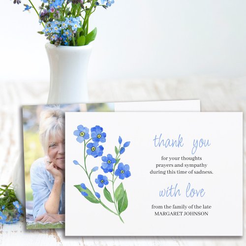 Memorial Photo Forget me Not Funeral Thank You Card