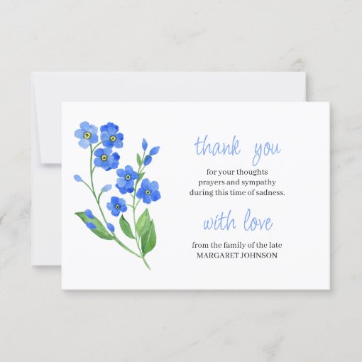 Memorial Photo Forget me Not Funeral Thank You Card | Zazzle