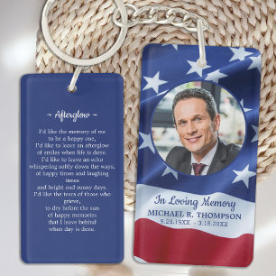 Memorial Photo Funeral Patriotic Prayer Card Keychain