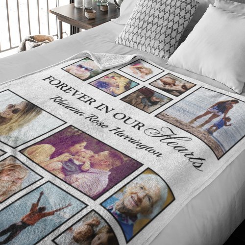 Memorial Photo Gift  Forever in our Hearts Fleece Blanket