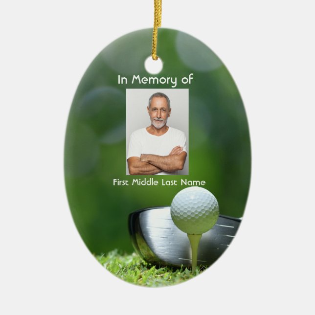Memorial Photo Golfer Golf Course Golfing Ceramic Ornament (Front)
