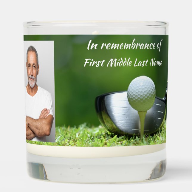 Memorial Photo Golfer Golf Course Golfing Scented Candle (Back)