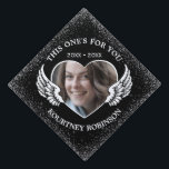 Memorial Photo Graduation Cap Topper<br><div class="desc">Editable black memorial graduation cap topper featuring a heart photo of your lost loved one,  white glitter edges,  angel wings,  the remembrance saying "this one's for you",  their name,  and birth/death dates.</div>