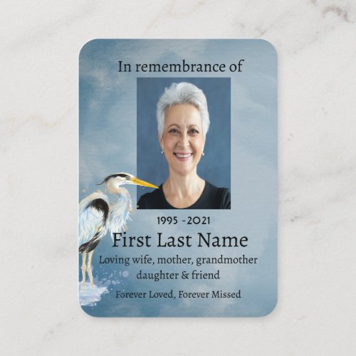 Memorial Photo Great Blue Heron Bird Business Card