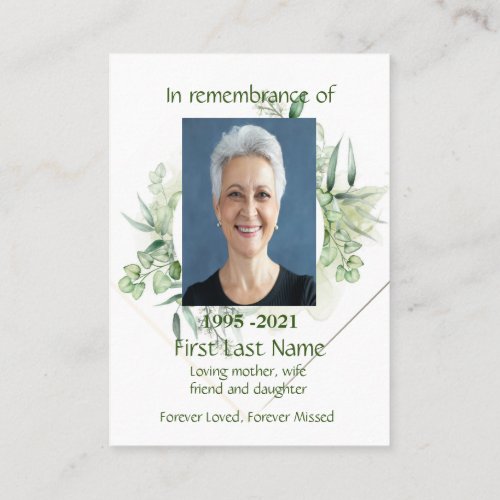 Memorial Photo Green Leaves Botanical Greenery Bus Business Card