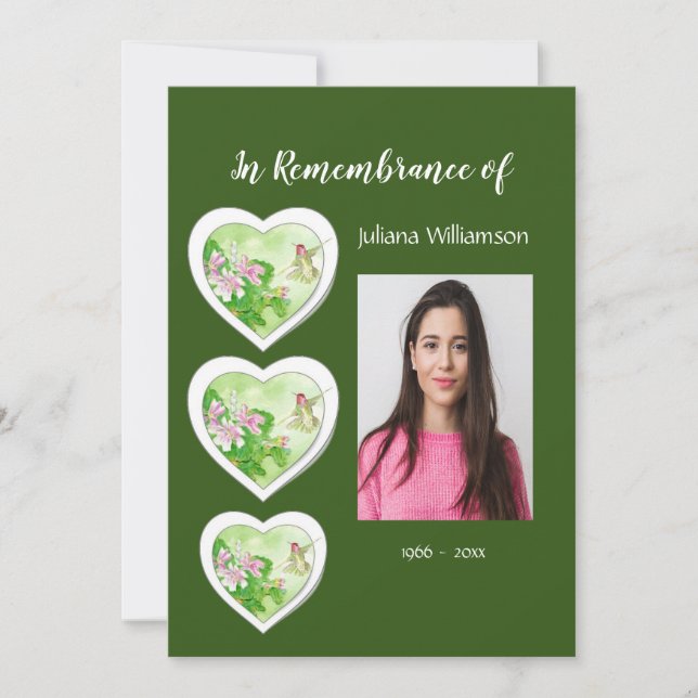 Memorial Photo Hummingbird Garden Bird Invitation (Front)