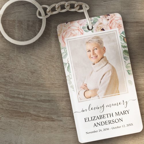 Memorial Photo In Loving Memory Blush Pink Floral Keychain