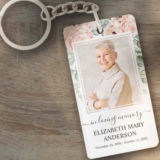Memorial Photo In Loving Memory Blush Pink Floral Keychain (Creator Uploaded)