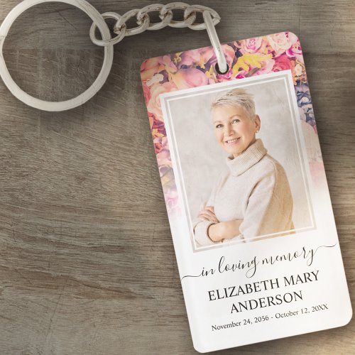 Memorial Photo In Loving Memory Bright Floral Keychain