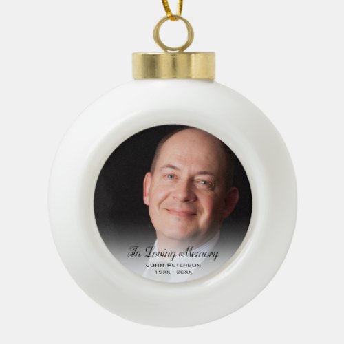 Memorial Photo In Loving Memory Father Ceramic Ball Christmas Ornament