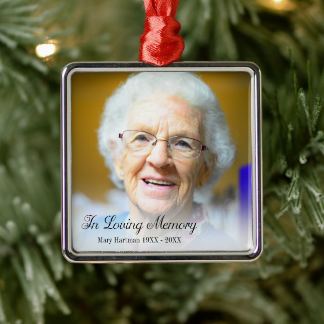 Memorial Photo In Loving Memory Grandmother Metal Ornament (Tree)