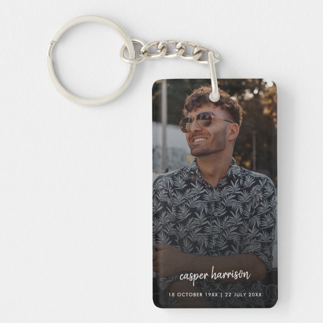 Memorial Photo | In Loving Memory Modern Script Keychain (Front)