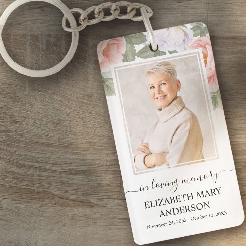 Memorial Photo In Loving Memory Pink White Floral Keychain