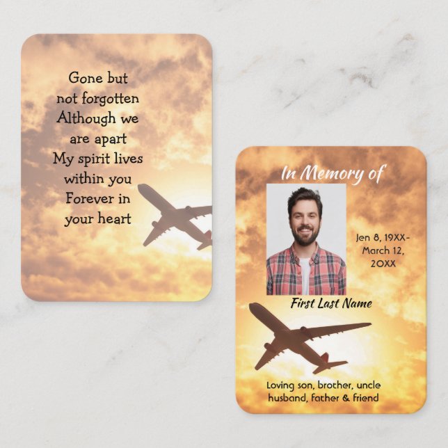 Memorial Photo Keepsake Airplane Pilot Business Card (Front/Back)